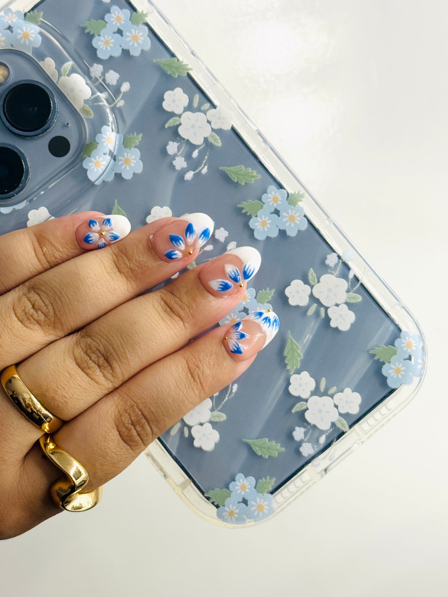 Blue hibiscus handmade press ons