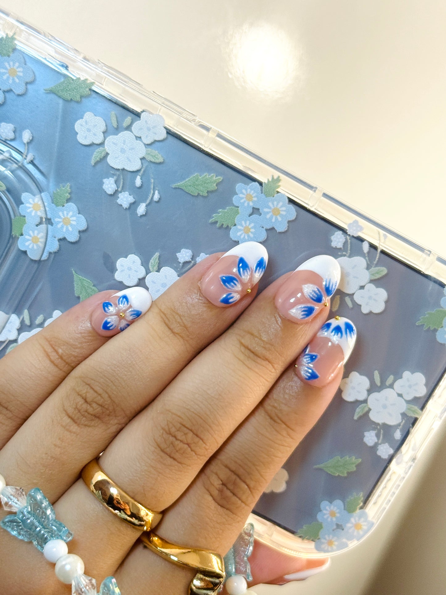 Blue hibiscus handmade press ons